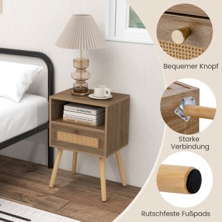 Costway Μικρό Κομοδίνο με Ρατάν Διακόσμηση σε Μποέμ Στυλ με Συρτάρι...