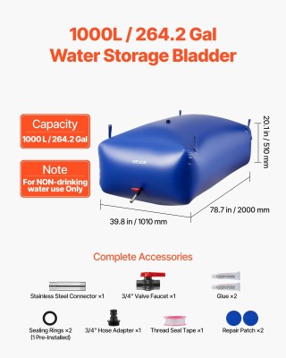 VEVOR Σάκος Νερού 1000L - Φορητός & Αναδιπλούμενος Δοχείο Αποθήκευσ... VEVOR Σάκος Νερού 1000L - Φορητός & Αναδιπλούμενος Δοχείο Αποθήκευσ...