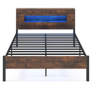 Costway Κρεβατοκάμαρα με Βιομηχανικό Σχεδιασμό και LED Φώτα, Πλατφό...