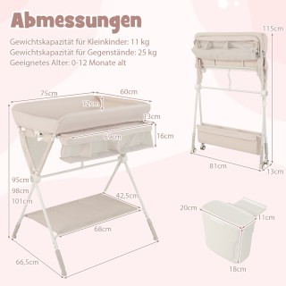 Costway Πτυσσόμενος και ρυθμιζόμενος σταθμός αλλαγής πάνας με αποθη...