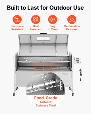 VEVOR Ηλεκτρική Σούβλα BBQ για Αρνί & Γουρούνι, 60 kg, με Ρόδες, 4 ...