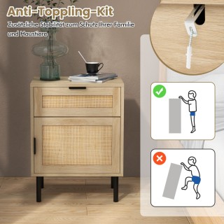 Costway Σετ 2 Κομοδίνα Rattan με Συρτάρι και Ντουλάπι 45 x 30 x 59 ...