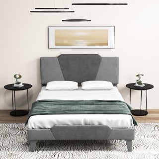 Costway Γκρι Βελούδινο Πλατφόρμα Κρεβάτι 140 x 200 εκ. Με Κεφαλάρι ...