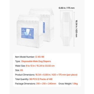 VEVOR Υπεραπορροφητικές Πάνες Αρσενικών Σκύλων XS 96 τεμάχια CWNBFD...