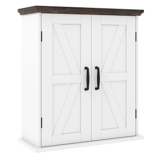 Costway Λευκό Κρεμαστό Ντουλάπι Τοίχου Μπάνιου σε Στυλ Αγροικίας με...