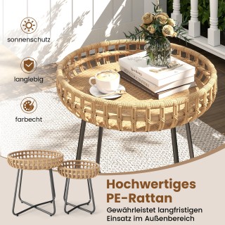 Costway Διπλό Σετ Στρογγυλών Βοηθητικών Τραπεζιών με Μεταλλικό Πλαί...