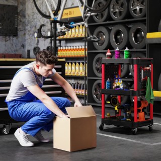 HOMCOM Τρόλεϊ Εργαλείων 3 Επιπέδων με Διάτρητο Πάνελ, 60x30x80 εκ.,...