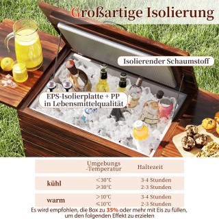 Costway Ξύλινο Καροτσάκι με Ψυγείο και Πλαϊνά Ράφια για Ποτά NP12426BN