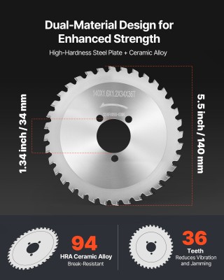 VEVOR Κορυφαία Λεπίδα Κοπής Οπλισμού 140 mm, Οπή 34 mm GJQDJDP11G14...
