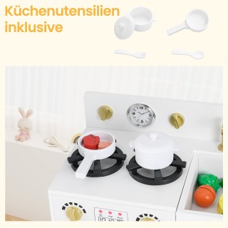 Costway Παιδική Ξύλινη Κουζίνα με Νεροχύτη και Παγομηχανή - Λευκή T...