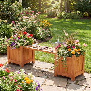 Costway Ξύλινη  Ζαρντινιέρα Ενσωματωμένο Πάγκο Κήπου 29,5 x 26,5 x ...