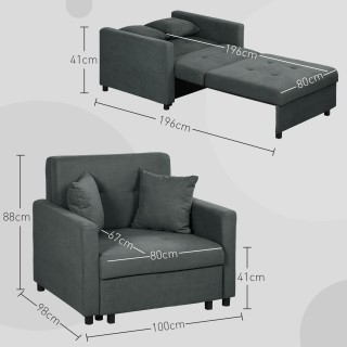 HOMCOM Πολυθρόνα-Κρεβάτι σε Υφασμάτινη Αίσθηση Βελούδου Γκρι, 100x9...