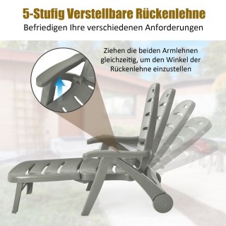 Costway Πτυσσόμενη Γκρι Ξαπλώστρα Κήπου με Ενσωματωμένους Τροχούς κ...