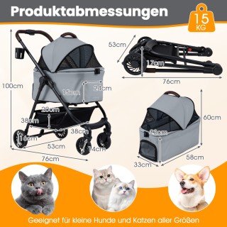 Costway Πολυλειτουργικό Καροτσάκι Κατοικίδιων 3 σε 1 με Αποσπώμενο ...