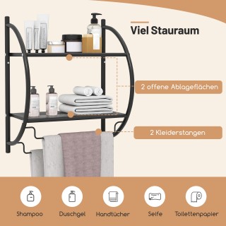 Costway Μεταλλική Μαύρη Κρεμάστρα Πετσετών με Ράφι Μπάνιου 45x25,5x...