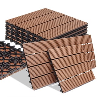 BAKAJI  Σετ 11 Πλακάκια Δαπέδου από WPC για Εξωτερικό Κήπο 30x30 εκ...