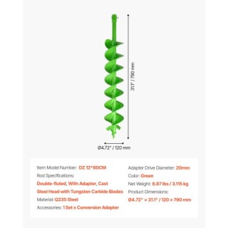 VEVOR Τρυπάνι Γεωτρύπανης 4.72 x 31.1 in για Γη και Φυτεύσεις LXZZT...