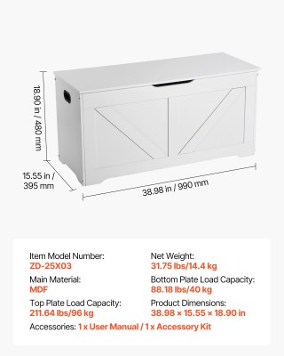 VEVOR Παιδικό Ξύλινο Κουτί Αποθήκευσης με Ασφάλεια – Λευκό XTETCWDB...