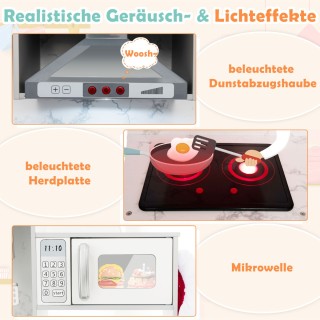 Costway Παιδική Ξύλινη Κουζίνα με Φως, Ήχο και Πλυντήριο TP10161GR