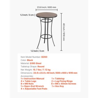 VEVOR Μεταλλίκο Στρογγυλό Μπαρ Τραπέζι 60 εκ.,Εξωτερικού Χώρου με Ε... VEVOR Μεταλλίκο Στρογγυλό Μπαρ Τραπέζι 60 εκ.,Εξωτερικού Χώρου με Ε...
