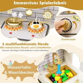 Costway Παιδική Κουζίνα Παιχνίδι - Σετ Κουζίνας με Φως και Ήχο, Μπε...