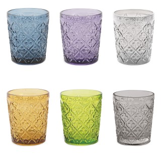 Villa DEste  Σετ 6 ποτήρια νερού 240 ml σε χρωματιστό γυαλί με ανάγ...