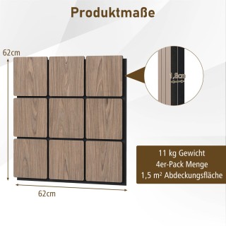 Costway Σετ 4 Ακουστικών Πλακών με 9 Τετράγωνες Ξύλινες Πλάκες για ...