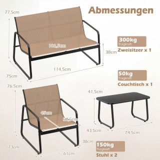 Costway Σετ Επίπλων Βεράντας 4 Τεμαχίων με Τραπεζάκι από Σκληρυμένο...
