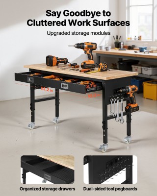 VEVOR Ρυθμιζόμενος Πάγκος Εργασίας 1524 mm, Φορτίο 680 kg, με Συρτά...