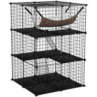 Costway Μεγάλο τριώροφο κλουβί γάτας με αιώρα, σκάλες, πόρτες και π...