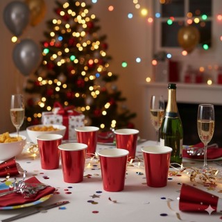 Galileo Σετ 10 Μεταλλικά Κόκκινα Χριστουγεννιάτικα Ποτήρια Μίας Χρή...