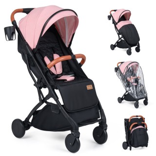 Costway Πτυσσόμενο ροζ καρότσι ταξιδιού με κάλυμμα βροχής, ρυθμιζόμ...