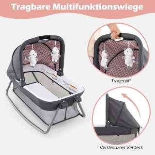 Costway 5 σε 1 Πτυσσόμενο Βρεφικό Κρεβάτι με Αλλαξιέρα, Κούνια & Στ...