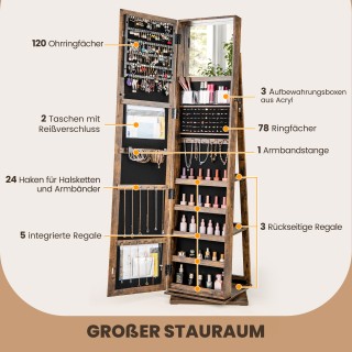 Costway Περιστρεφόμενη Ντουλάπα Κοσμημάτων με Καθρέφτη και Ράφια Vi...