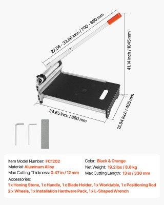 VEVOR Κόφτης Δαπέδου Βινυλίου 330mm, Κόφτης Δαπέδου Laminate 12mm μ...