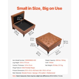 VEVOR Στρογγυλός Δερμάτινος Οθωμανός με Αποθήκευση για Σαλόνι PGJDF...