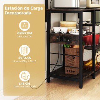 Costway Πενταώροφη Καφέ Κουζίνα με Ράφια και Ενσωματωμένη Πρίζα KC5...