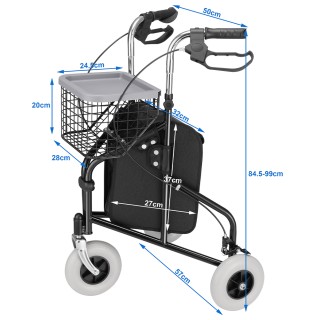 BAKAJI Περπατούρα με 3 Ρόδες και Καροτσάκι για Ηλικιωμένους με Αναπ...