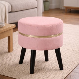 BAKAJI Μοντέρνος Στρογγυλός Σκαμπό Πουφ σε Ροζ Βελούδινη Επένδυση -...