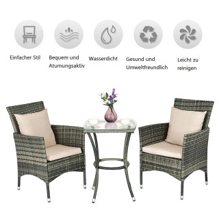 Costway  Σετ Επίπλων Κήπου από Ρατάν με Τραπέζι και Δύο Καρέκλες - ...