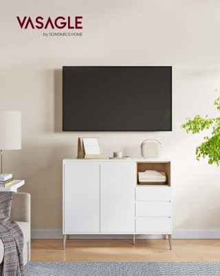 VASAGLE Λευκός Μπουφές Αποθήκευσης με Ρυθμιζόμενο Ράφι και 3 Συρτάρ...