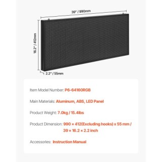 VEVOR Προγραμματιζόμενη LED Πινακίδα 40x18in P6 Πολύχρωμη YPGDGGP40... VEVOR Προγραμματιζόμενη LED Πινακίδα 40x18in P6 Πολύχρωμη YPGDGGP40...