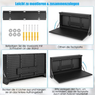 Costway επιτοίχιος αναδιπλούμενος πάγκος εργασίας με διάτρητο πίνακ...