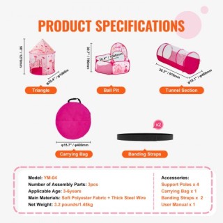 Παιδική Σκηνή Παιχνιδιού 3 σε 1 με Σήραγγα VEVOR, Μαγέντα PPSDZPX3... Παιδική Σκηνή Παιχνιδιού 3 σε 1 με Σήραγγα VEVOR, Μαγέντα PPSDZPX3...