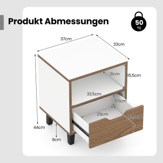 Costway Δίχρωμο Κομοδίνο με Ξύλινη Υφή και Σύγχρονα Πάνελ HU10758WH-2