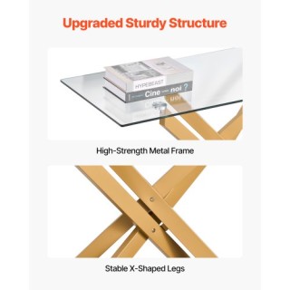 VEVOR Γυάλινο Τραπεζάκι Καφέ με Μεταλλική Βάση και Διασταυρούμενα Π...