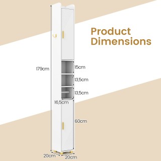 Costway  Λεπτός Λευκός Ντουλάπι Μπάνιου με Θήκη Χαρτιού Τουαλέτας &...