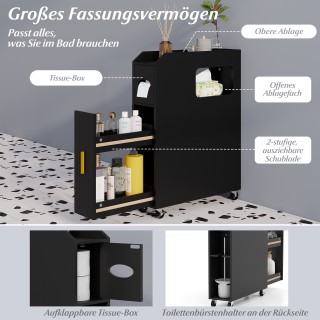 Costway  Τροχήλατος Στενός Οργανωτής  Μπάνιου με Συρτάρι και Θήκη Χ...