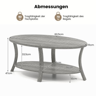 Costway Οβάλ Τραπεζάκι Σαλονιού με Ράφι, Διόροφος Βοηθητικός Τραπεζ...