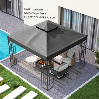 Outsunny Κάλυμμα για Κιόσκι Κήπου 3x3m UPF30+ με 2 Επίπεδα από Πολυ...